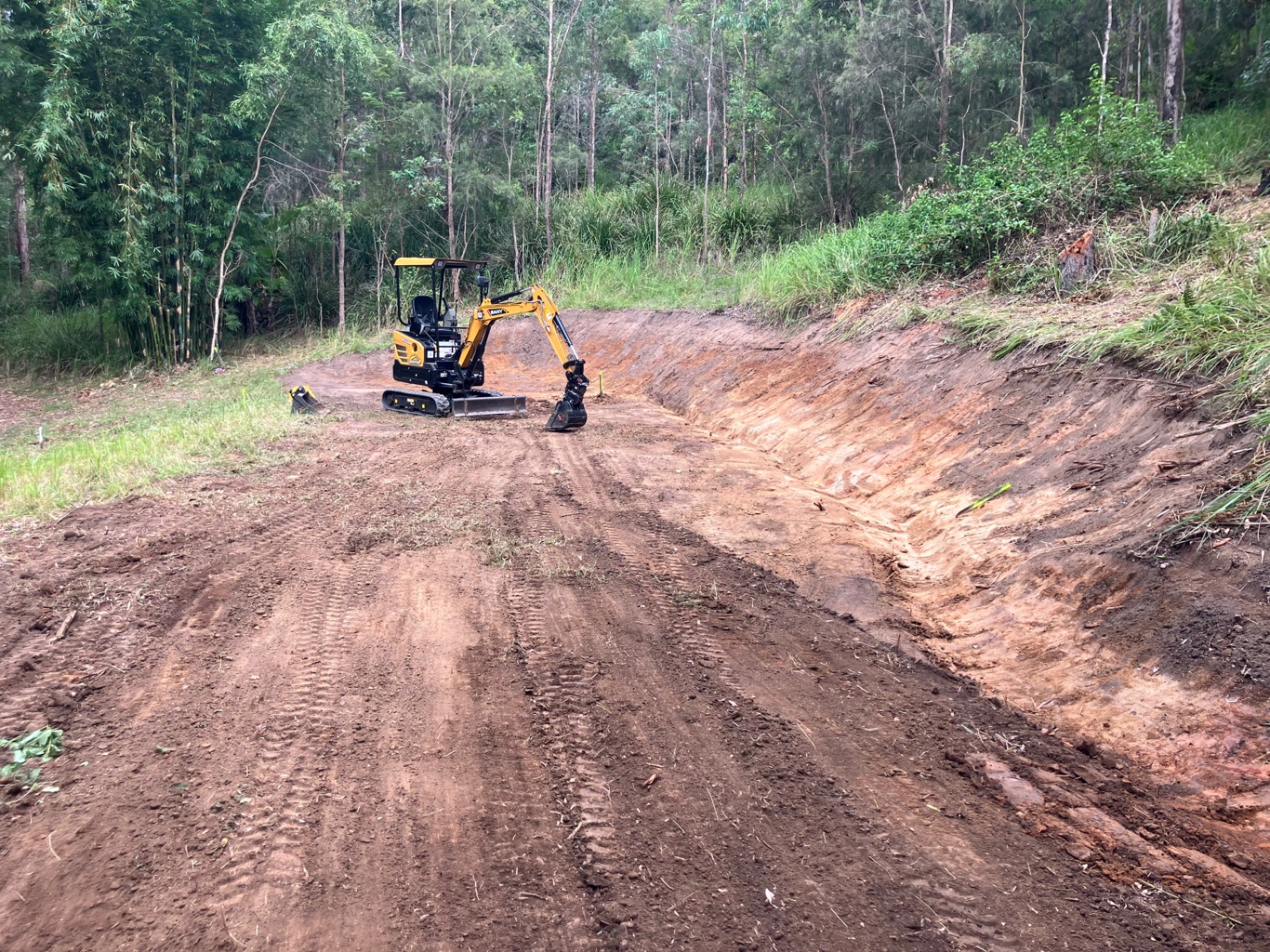 Prepared earthworks area completed by Digger Bro excavator